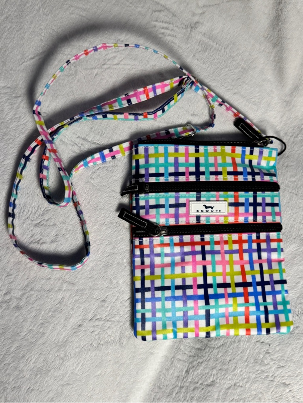 Scout Poly Pocket Bright Colored Plaid Crossbody Bag Purse 4 Pockets/Openings